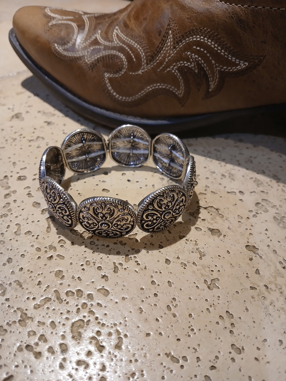 Ornate Silver-Tone Stretch Bracelet - Women Jewelry